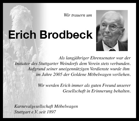 Kondolenz Erich Brodbeck